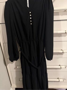 JM Collection Black Long Sleeve Maxi Dress with Decorative Buttons